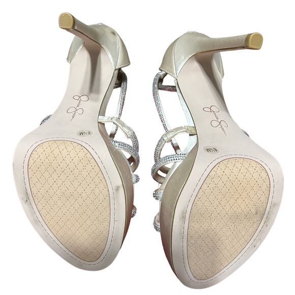 Jessica Simpson Satin Cream Colored Platform Shoes with 5" Stiletto Heel, s 6.5 - Picture 5 of 7
